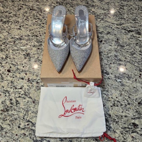 NEW Christian Louboutin Planet Queen Crystal Embellished Glitter Pointed Mule 38 - Picture 2 of 12